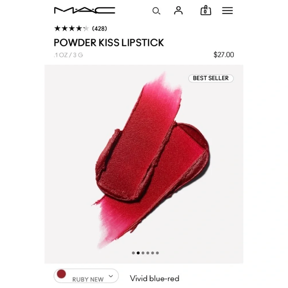 MAC Powder Kiss Soft Focus Lipstick — Ruby New — Full Size 0.1 oz